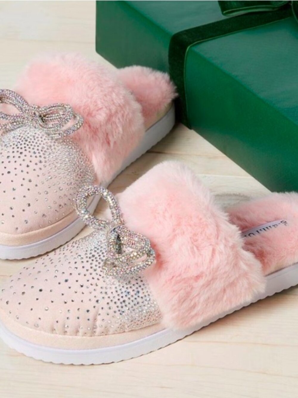 Gianni Bini Pink Embellished Bow Faux Fur Slipper Women's Size 11 NEW Bride